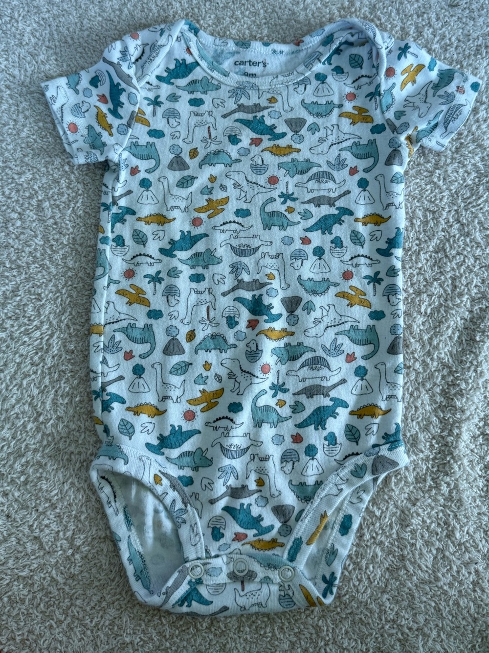 Carter’s Baby Boys Dinosaur Bodysuit 9M Short Sleeve Dino Print Onesie